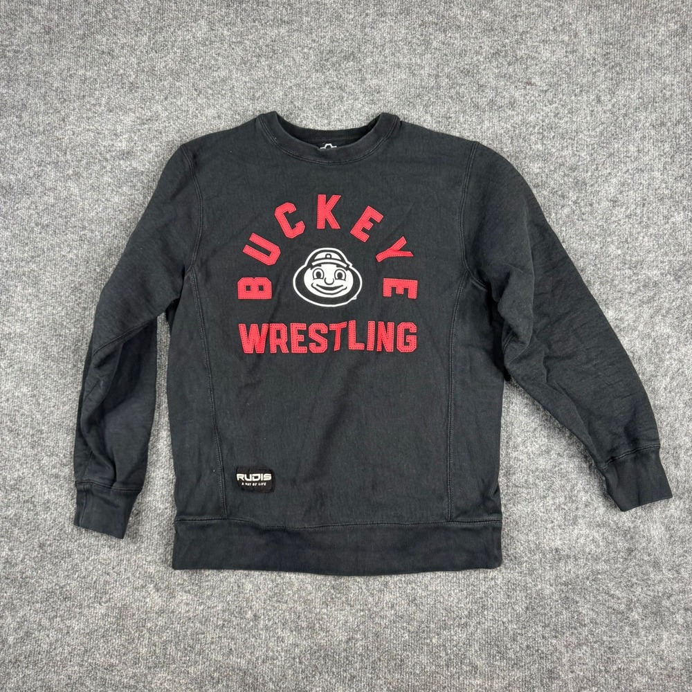 Rudis Sweatshirt Mens Size Small Black Buckeye Wrestling Graphic Pullover Crew